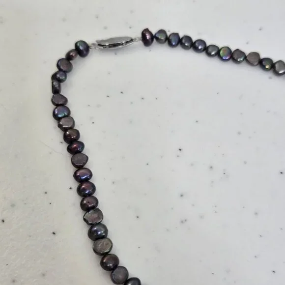 Baroque Peacock Pearls Necklace Purple Black Blue Small Dainty Beaded 16 Inch